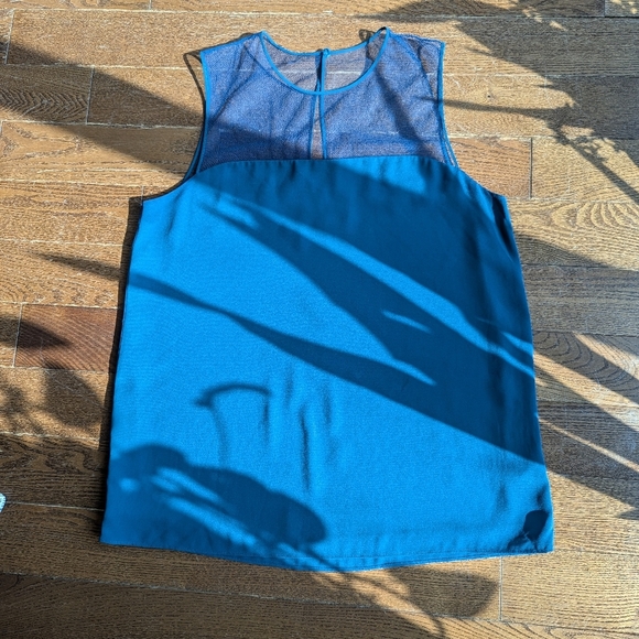 Aritzia Babaton Lionel Blue Tank Blouse Mesh Netting Shoulder Womens Sz M Sheer - Picture 3 of 8
